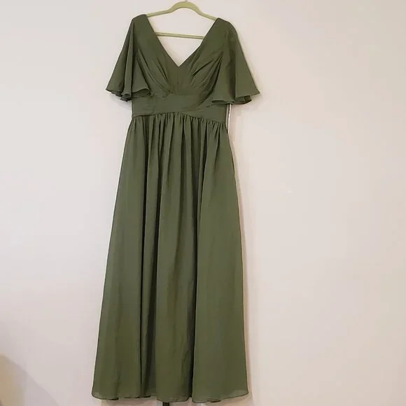 Lavetir A Line Chiffon Long Bridesmaid or Mother of The Bride Dress | Color: Green | Size: 10 *** Read Description | Twokittiesll's Closet